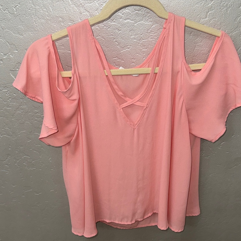 Lush Coral Cold Shoulder Blouse